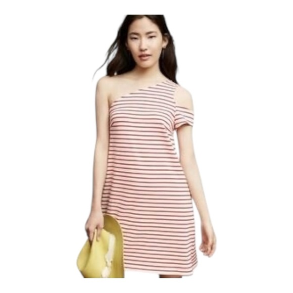 Maeve by Anthropologie Marketa Cotton Striped One-Shoulder Dress. Size Medium. - Picture 2 of 11